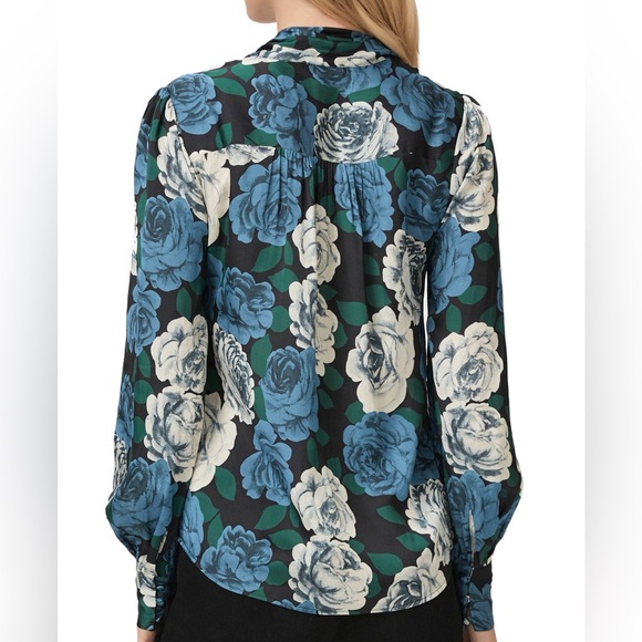 New Paige x Anthropologie Cleobelle Scarf Lg Blue Black Floral Silky Buttondown - Picture 6 of 14